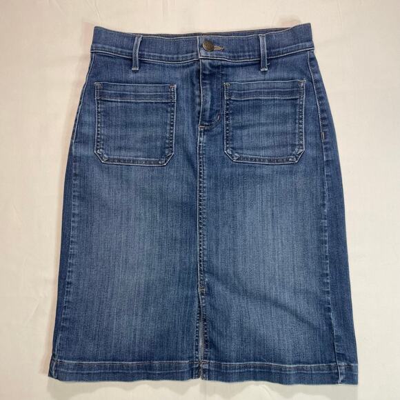 Ann Taylor Loft womens Knee Length Stretch Denim Jean Pencil Midi Skirt Size 4 - Picture 1 of 7